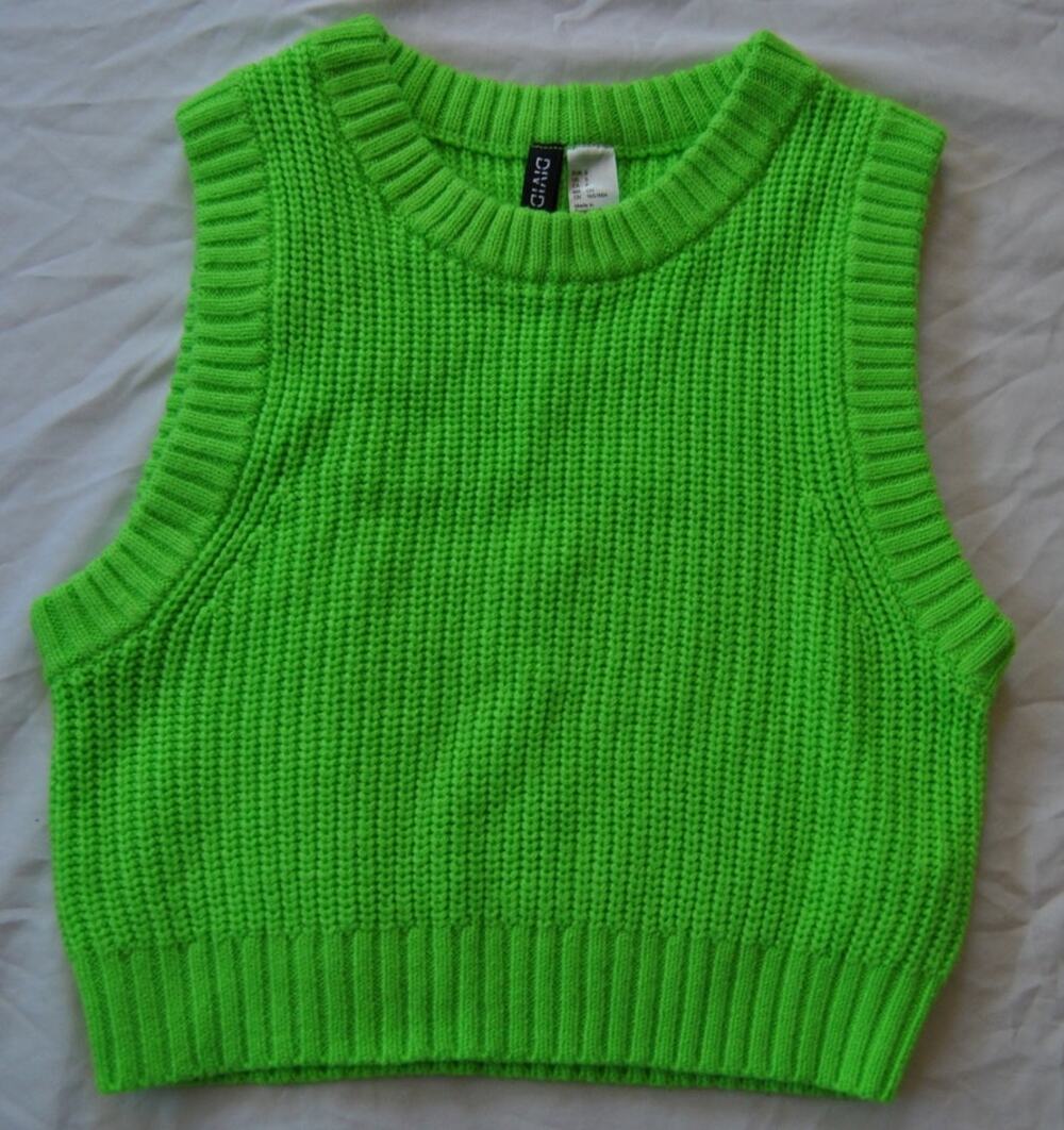 Divided Knit Crop Top Green Small